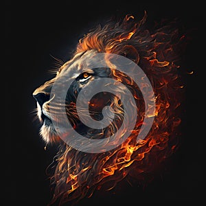 Flaming Lion Head. Generative AI