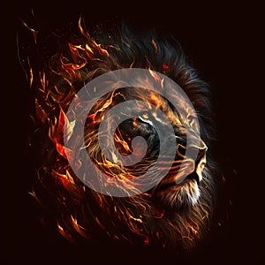 Flaming Lion Head. Generative AI