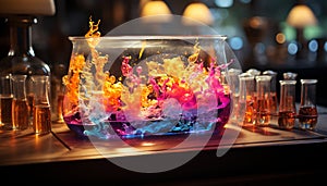 Flaming liquid, colorful drink, night celebration, close up table backgrounds generated by AI