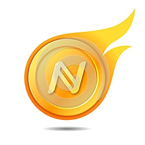 Flaming namecoin symbol, icon, sign, emblem. Vector illustration