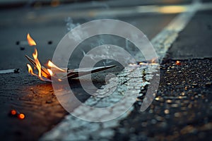 flaming paper plane about to land on a nonflammable surface