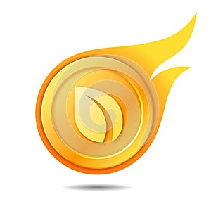 Flaming peercoin symbol, icon, sign, emblem. Vector illustration