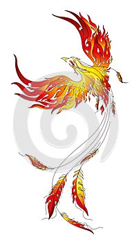 Flaming Phoenix vector illustration in artistic back view angle