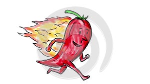 Flaming Red Chili Pepper Running Drawing 2D Animation