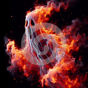 Flaming red ghost with haunting expression