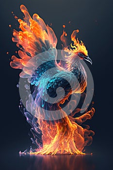 a flaming rooster on a dark background