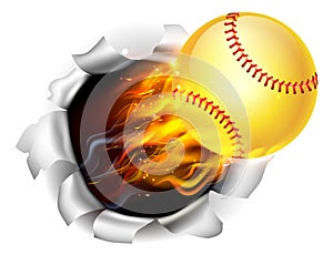 Flaming Softball Ball Tearing a Hole in the Background photo