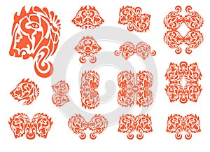 Flaming stylized lion head symbols