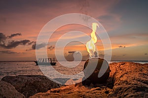 Flaming Sunset at the coast Curacao Views