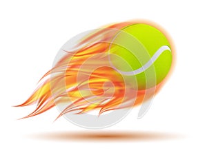 Flaming Tennis Ball. Tennis Ball flying in fire on white background.