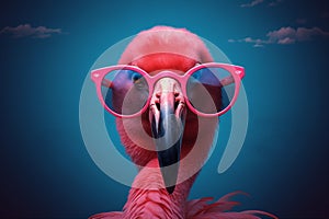 flamingo animal feather hipster tropical bird pink summer party sunglasses. Generative AI.