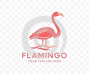 Flamingo, bird, animal, avian, feathered and pink plumage, graphic design