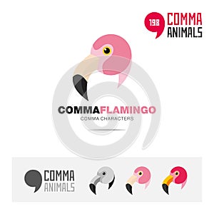 Flamingo bird concept icon set and modern brand identity logo template and app symbol based on comma sign