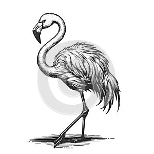 Flamingo bird engraving sketch vector illustration