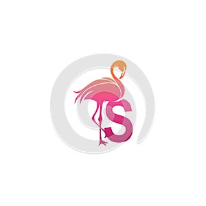 Flamingo bird icon with letter S Logo design vector