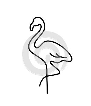 Flamingo bird line art logo silhouette isolated on white background. hand drawn vector illustration
