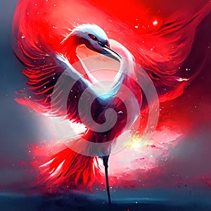 Flamingo bird in the night sky. Digital painting illustration. AI generated photo