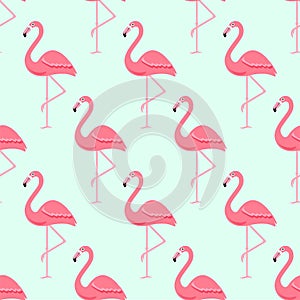 Flamingo Bird and Tropical Flowers Background - Retro seamless pattern