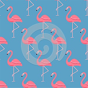 Flamingo Bird and Tropical Flowers Background - Retro seamless pattern