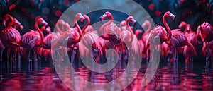 Flamingo birds mingling with technology in a server room art concept. Concept Flamingo Birds,