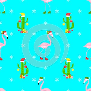 Flamingo christmas seamless pattern