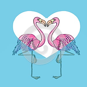 Flamingo couple and heart