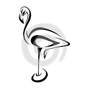 Flamingo drawn with various black lines. Design suitable for tattoo, logo, decoration, bird emblem, mascot, sticker, symbol