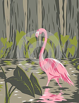 Flamingo in the Everglades National Park Located in Florida United States of America WPA Poster Art