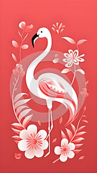 A flamingo with flowers and leaves photo