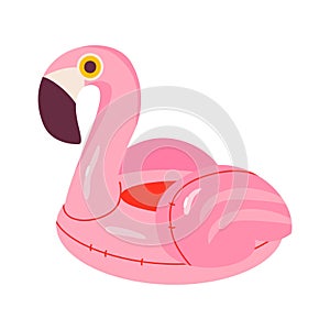 Flamingo inflatable float rubber ring isolated on white. Vector cartoon flat illustration.