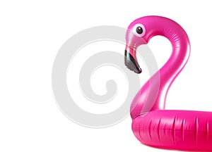 Flamingo isolated. Pink inflatable flamingo for summer beach isolated on white background. Pool float party