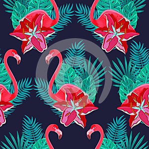 Flamingo lilies colorful seamless pattern