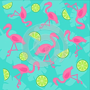 Flamingo and lime seamless pattern