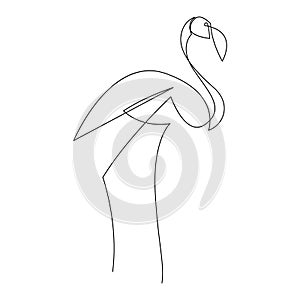 Flamingo line drawing logo, icon, label. Decorative element. in trendy outline style. Vector illustration.