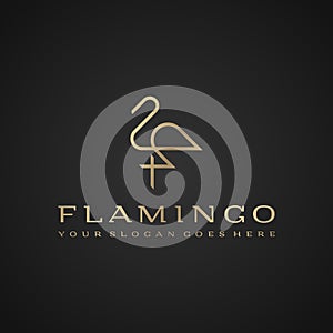 Flamingo logo. Luxury simple design. Vector line drawing template photo