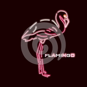 Flamingo neon effect shape on black background.