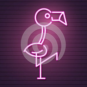 Flamingo Neon Wall Sign Template Isolated Background. Summer Tropical Signboard Or Light Bulb Banner. Vector Night Pink