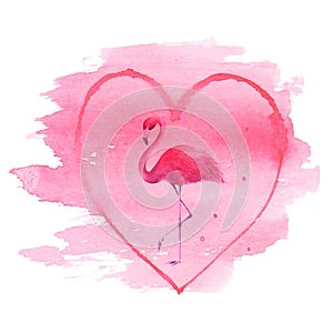 Flamingo in pink heart isolated on white
