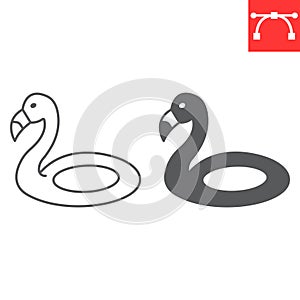 Flamingo pool float line and glyph icon