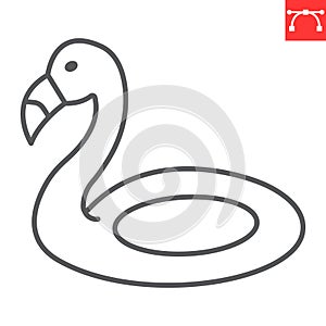 Flamingo pool float line icon