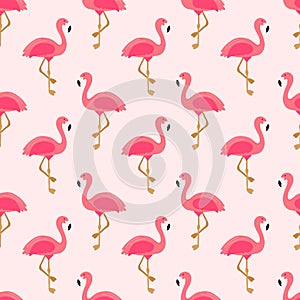 Flamingo seamless pattern. Exotic Hawaii art design for fabric, textile, decor, banner. Pink background with cute