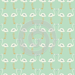 Flamingo seamless pattern on mint background, vector