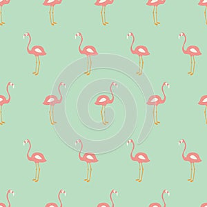 Flamingo seamless pattern on mint background, vector illustration