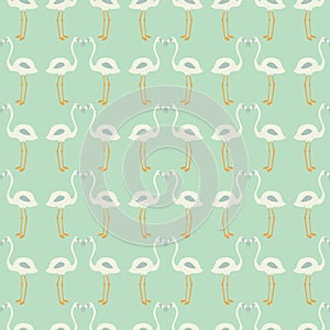 Flamingo seamless pattern on mint background, vector illustration