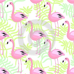 Flamingo seamless pattern. Pink exotic bird background.