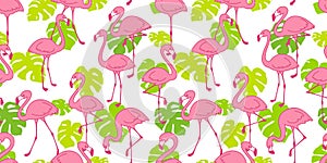 Flamingo seamless pattern vector pink Flamingos exotic bird monstera leaf summer tropical scarf isolated tile background repeat wa