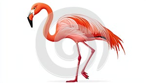 Flamingo standing elegantly white isolate background