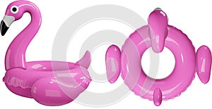 flamingo swimming ring 3d illustration. infaltable flamingo realistic illustration top and side view