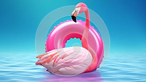 Flamingo swimming ring isolated on coloreful background