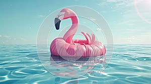 Flamingo tropical. Pink inflatable flamingo in water for summer beach background. Pool float party.